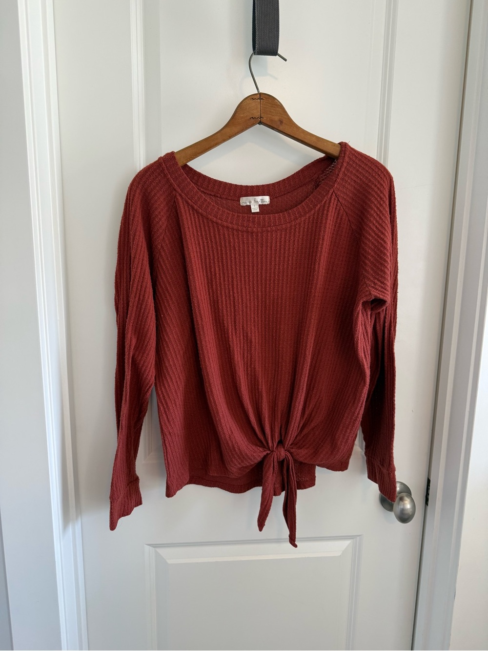 Waffle Knit Tie-Front Top - Rust